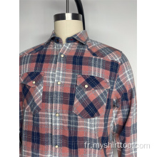 Bouton Double Pocket Plaid Long Manches